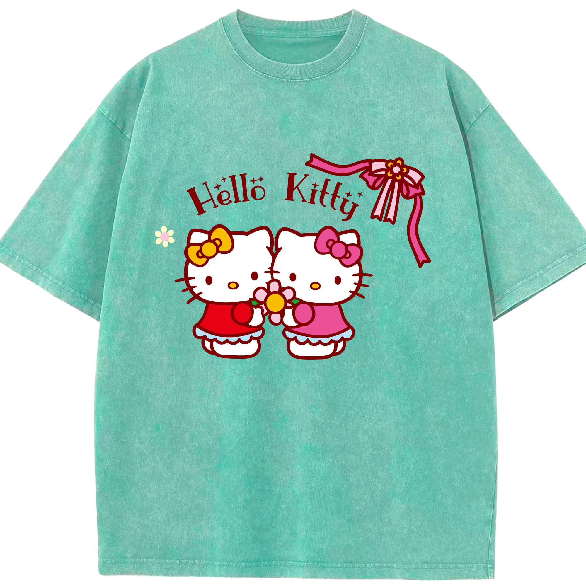 （画像用） Hello Kitty ハローキティ 綿100% ヴィンテージ風 半袖Tシャツ（フロントプリント）